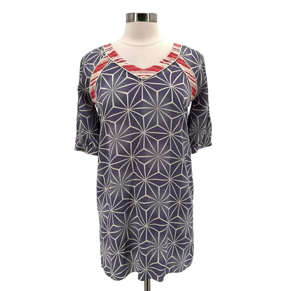 Geren Ford Silk Boho Blue Red Tunic Dress Womens Medium